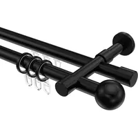 Interdeco GARDINENSTANGE RUNDROHR-INNENLAUF Prestige Luino 420 cm (geteilt in 3 x 140 cm), 2-läufig, 20 mm Ø Schwarz