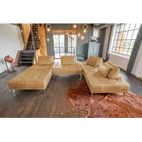 KAWOLA Sofa WIOLO Ecksofa Leder mit Hocker cognac - Braun