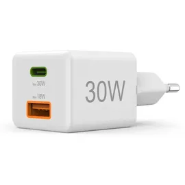 Hama Schnellladegerät 1x USB-C 1x USB-A Mini-Ladegerät PD 30 W Weiß