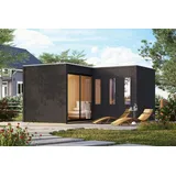 Karibu Saunahaus Außensauna Gartensauna Paradise schwarz lackiert ohne Zubehör 73mm Elemente 574x217x244 cm