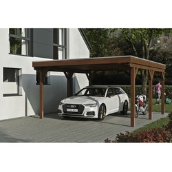 SKANHOLZ Carport »Grunewald«, BxT: 427 x 554 cm, Firsthöhe: 251 cm, lasiert - braun