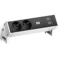 Bachmann DESK 2 Steckdosenleiste, 3-fach, 2x Strom, USB-A, USB-C / weiß/schwarz, mit Haltewinkeln