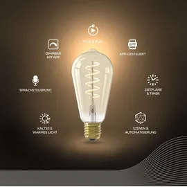 Calex Smart LED Lampe, E27, ST64, Gold Filament, warmweißes Licht, dimmbar, WLAN App- & Sprachsteuerung