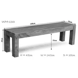 MASSIVMOEBEL24.DE Sitzbank Holzbank Braun 140 x 35 x 45 cm