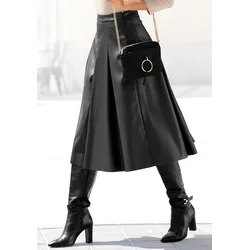 Lederimitatrock, in Midilänge, hochgeschnittener Faltenrock, casual-chic, Gr. 40, schwarz, , 93244806-40