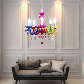 GLOBO Kronleuchter modern Pendelleuchte Schlafzimmerleuchte 5 flammig, Kristalle bunt, Metall Acryl, 5x E14, DxH 44 x 128 cm