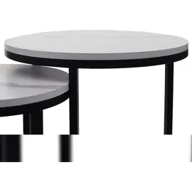 Mendler 2er-Set Beistelltisch HWC-K46, Kaffeetisch Nachttisch Loungetisch, Marmor-Optik MDF ~ weiß-schwarz