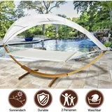 Lospitch Haengematte mit Gestell und Sonnendach, Hammock aus wetterfestem Laerchenholz, bis 200kg, Stabhaengematte fuer 2 Personen Outdoor und Indoor - Weiß