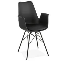 SALY Armlehne Stuhl Schwarz Metall Kunststoff | Designer Sitzgelegenheit mit Polsterung | Esszimmer Sessel mit Armlehnen | Kadima Design