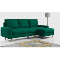 Ecksofa - L-form mit Schlaffunktion und Bettkasten - LANG - Dunkelgrün - dunkelgrün