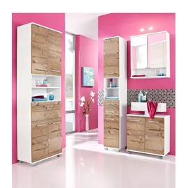 WELLTIME Waschbeckenunterschrank WELLTIME "Emmi, Breite 59 cm", weiß (weiß, silberfichte), B:60cm H:63,5cm T:32,5cm, FSC-zertifizierter Holzwerkstoff, Schränke, Waschbeckenunterschrank, Siphonausschnitt, Metallbeschläge