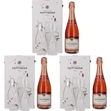 Taittinger Champagner 0,75l Brut Prestige Rosé mit zwei Gläser im Geschenkkarton - Geschenkset (Packung mit 3)