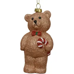 Christbaumschmuck Teddy Bär Kunststoff 12,3cm Figur Bruchfest mit Glitzer Weihnachtsbaum Anhänger Weihnachten Weihnachtsbaumschmuck Wald Tiere Braun
