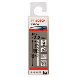 Metallbohrer HSS-Co, DIN 338, 3,2 x 36 x 65 mm, 10er-Pack