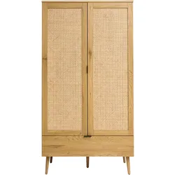 Schrank in heller Holzoptik, Rattan und schwarzem Metall H190 cm MANILLE