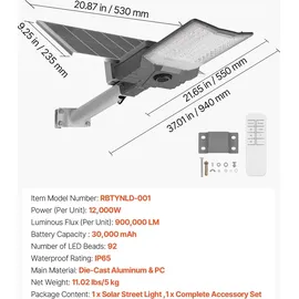 Vevor Solarleuchte grau 900000 LM mit Dämmerungssensor IP65