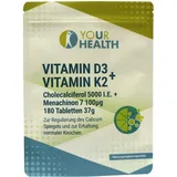 uHealth Vitamin D3 (5000 I.E.) + VITAMIN K2 (100μg), 180 Tabletten Cholecalciferol, Menachinon7 MK7