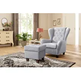 Home Affaire Ohrensessel HOME AFFAIRE "Alexandra", grau (hellgrau), B:92cm H:103cm T:93cm, Samtvelours (100% Polyester);Struktur fein (100% Polyester), Sessel, Ohrensessel, incl. Hocker, mit Steppung, in vielen Farben