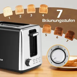 Aigostar & Toaster 2 Scheiben mit Brötchenaufsatz, 7 Bräunungsstufen Matt schwarz