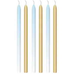 6 große Kerzen hellblau gold