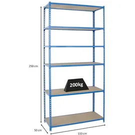 Proregal Schwerlastregal Metall 250x110x50 cm blau 6 Fachböden