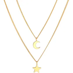 Elli Layer Stern Mond Astro 2-lagig Trend 925 Silber Ketten   Damen 