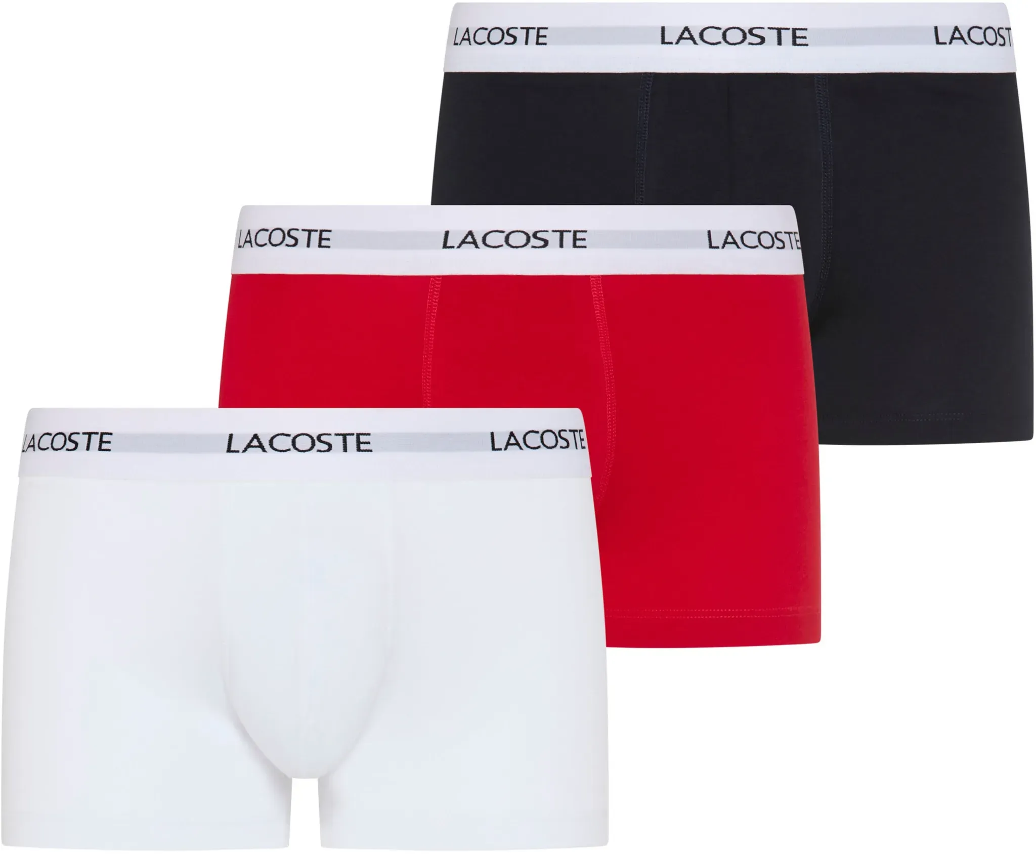 Trunk LACOSTE, Herren, Gr. XXL, bunt (weiß, rot, blau), Jersey, Obermaterial: 95% Baumwolle, 5% Elasthan, unifarben, figurbetont, Unterhosen, mit Lacoste-Schriftzug am Bund