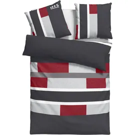 H.I.S. Bettwäsche "Etienne in Gr. 135x200 oder 155x220 cm", rot (anthrazit, rot), B/L: 135cm x 200cm, 1 Stk., 1 Stk., Linon, B/L: 80cm x 80cm, 2 Stk.