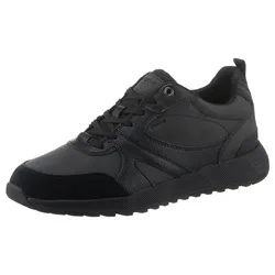 Sneaker GEOX "U MOLVENO A", Herren, Gr. 42, schwarz, Lederimitat, Veloursleder, Textil, sportlich, Schuhe, Freizeitschuh, Halbschuh, Schnürschuh mit Plateausohle