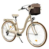 MILORD BIKES Cityrad Milord City Fahrrad Korb Damenfahrrad, 28 Zoll, Creme-Braun, 7-Gang, 7 Gang, Kettenschaltung braun