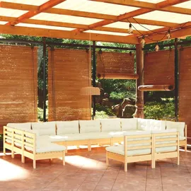 vidaXL Garten-Lounge-Set 12-tlg. creme Kiefer