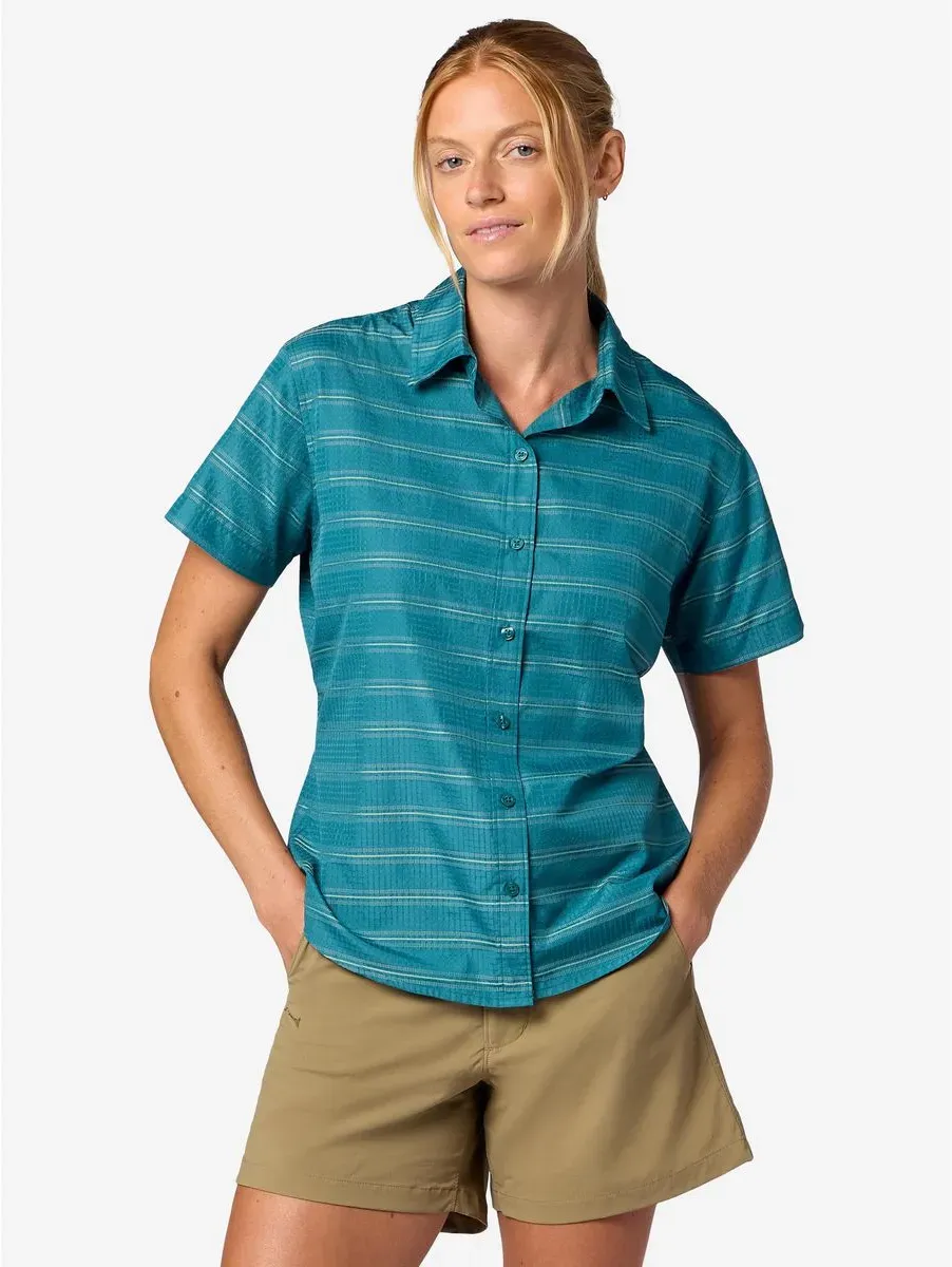 Marmot Wm's Airexchange Short Sleeve Shirt emerald blue slight stripe (42548) XS