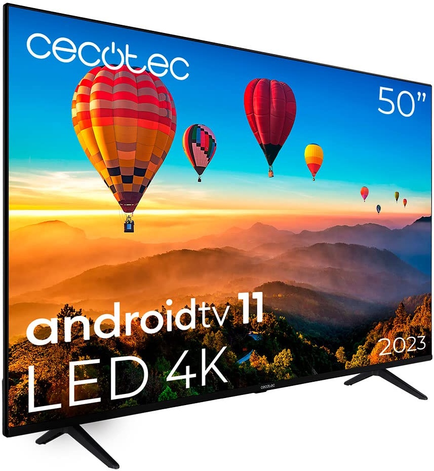 Cecotec TV LED 50" Smart TV A1 Series ALU10050S. 4K UHD, Android 11, Rahmenloses Design, MEMC, Dolby Vision, Dolby Atmos, HDR10, Modell 2023, Zwei 10-Watt-Lautsprechern