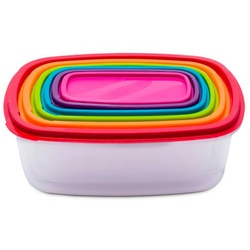 FIVE - 6er-Set stapelbare rechteckige Tupperware mit mehrfarbigem Deckel