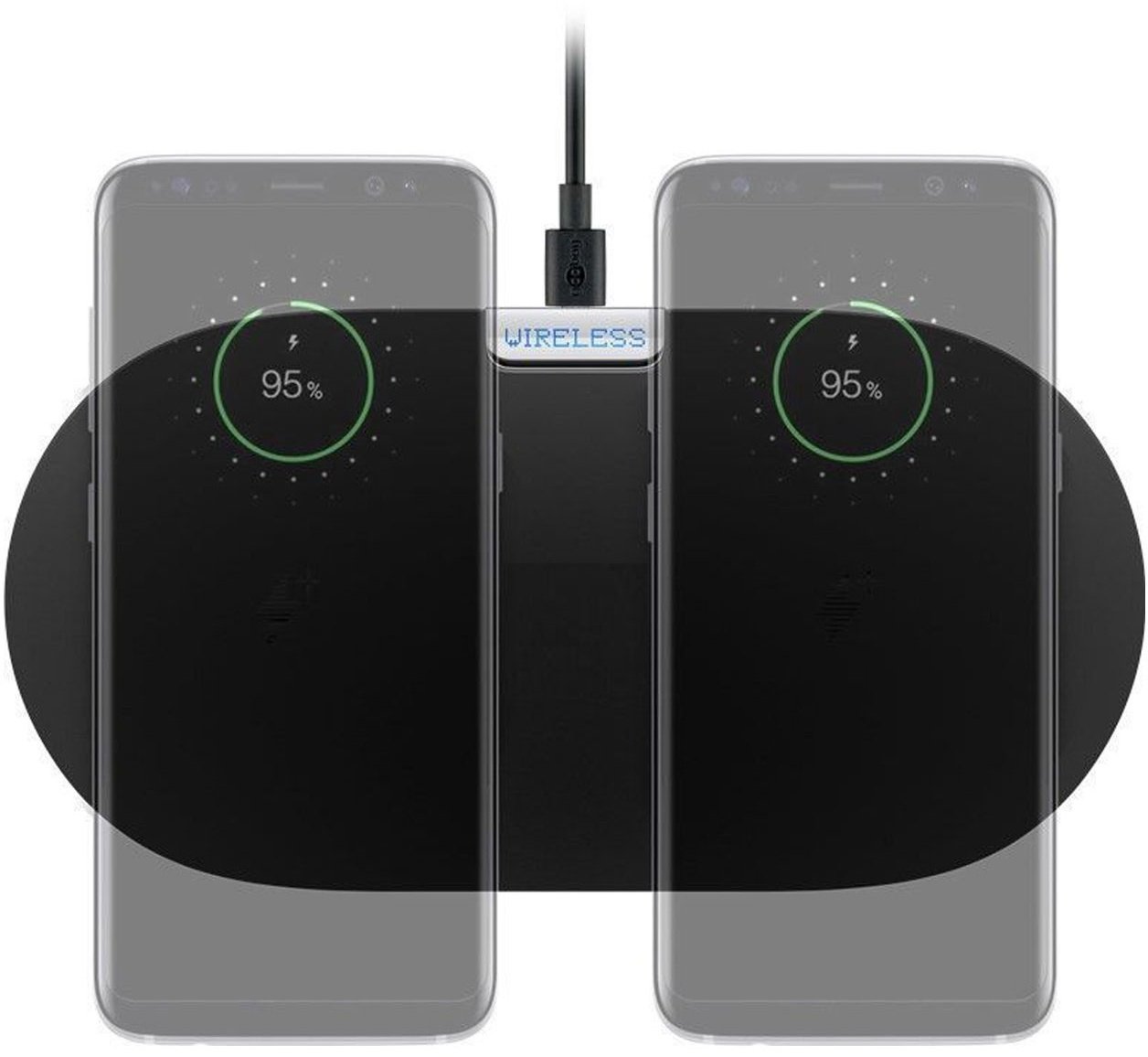 Die QI kabellose Dual-Schnellladematte mit 10 Watt Schnell-Ladestrom max. 2a ind. schwarz ideal für 2 Smartphones, Handy, Tablet