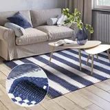 Myflair Teppich "Karim", blau (blau, weiß), B:120cm H:10mm L:170cm, Baumwolle, Polyester, MYFLAIR MÖBEL & ACCESSOIRES, Teppiche, Teppich, Handweb Teppich, gestreift, 90% Baumwolle, handgewebt, mit Fransen