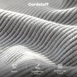 Homcom 3-Sitzer-Sofa, Couch mit Armlehnen Gepolstert Polstersofa mit Kordoptik | Hellgrau
