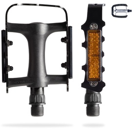 AARON Fahrradpedale mit Reflektoren und Polymer-Gleitlagern, Trekking und Citypedale aus Aluminium für E-Bike, Trekkingbike in Schwarz