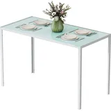 Esstisch Für 4 Personen, Küchentisch Mit Tischplatte Aus Gehärtetem Glas Und Metallbeinen, 120 X 60 X 75 Cm, Weiß
