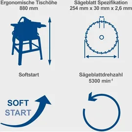 SCHEPPACH Tischkreissäge HS254 85mm Schnitthöhe 2200W | mit Softstart inkl. Tischverbreiterung