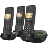 Gigaset Pure 220A Trio - 3 Schnurlose DECT-Telefone mit Anrufbeantworter - mit Call-Block-Taste und Freisprechfunktion - 80 Kontakten, anthrazit schwarz [Kompatibel in DE, IT, FR, NL, BE, Che, AUT]