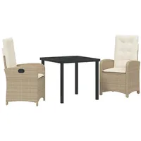 VidaXL 3-teiliges Garten-Dining-Set mit Kissen Beige Poly-Rattan