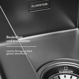 Klarstein – 1,5 Becken mit Ablage, Robuster 304 Edelstahl, Kratz- & Hitzebeständig, Leicht zu Reinigen, Inkl. Überlauf - Einbausatz... - Grau