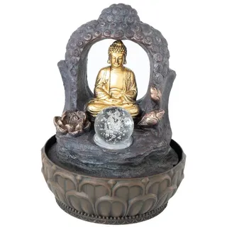 Lemodo Zimmerbrunnen mit LED-Beleuchtung, Dekobrunnen Buddha mit Lotusblüte für die Wohnung