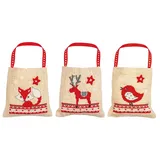 Vervaco Zählmusterpackung Stickset Säckchen Weihnachten Tiere 3er DIY Gezählter Kreuzstich Stickpackungen Basteln Erwachsene Kreativ Set 9 x 9 cm Stickset für Anfänger Stoffbeutel zum Sticken