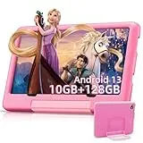 OUZRS Kinder Tablet 10 Zoll Android 13, 10 GB RAM + 128GB ROM, Tablet für Kinder Kindersicherung, Dual-Kamera HD/IPS, Kid Tablet 5G WiFi/BT 5.0/ Lernsoftware/Netflix, Tablet Kinder mit Hüllen,Rosa