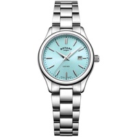 Rotary Damen Quartz Armbanduhr, 32.00mm Gehäusegröße mit blau analog Zifferblatt und Silber Metallarmband Armband LB05092/77