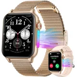 Smartwatch für Herren Damen: Fitnessuhr Smartwatch for Men,wasserdichte Smartwatch Uhren für Sportuhren Kinder mit 2 Armbändern Kompatibel Samsung iPhone mit Smart Light (Gold)