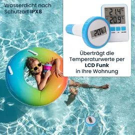 casativo-outdoor Digitales Funk-Poolthermometer Blau/Weiß 2er-Set