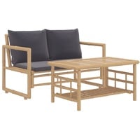 vidaXL 2-tlg. Garten-Lounge-Set mit Dunkelgrauen Kissen Bambus